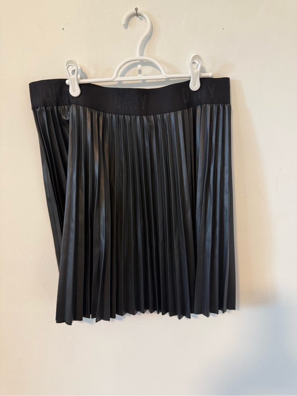 DKNY Black Pleated Faux-Leather Skater Skirt